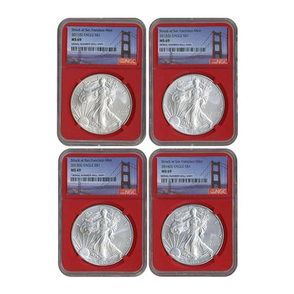 2011-2014 (S) Silver Eagle 4pc San Francisco Set NGC MS69 - Red Core