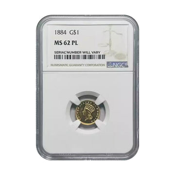 1884 Indian Princess Large Head Gold Dollar - NGC MS62 PL