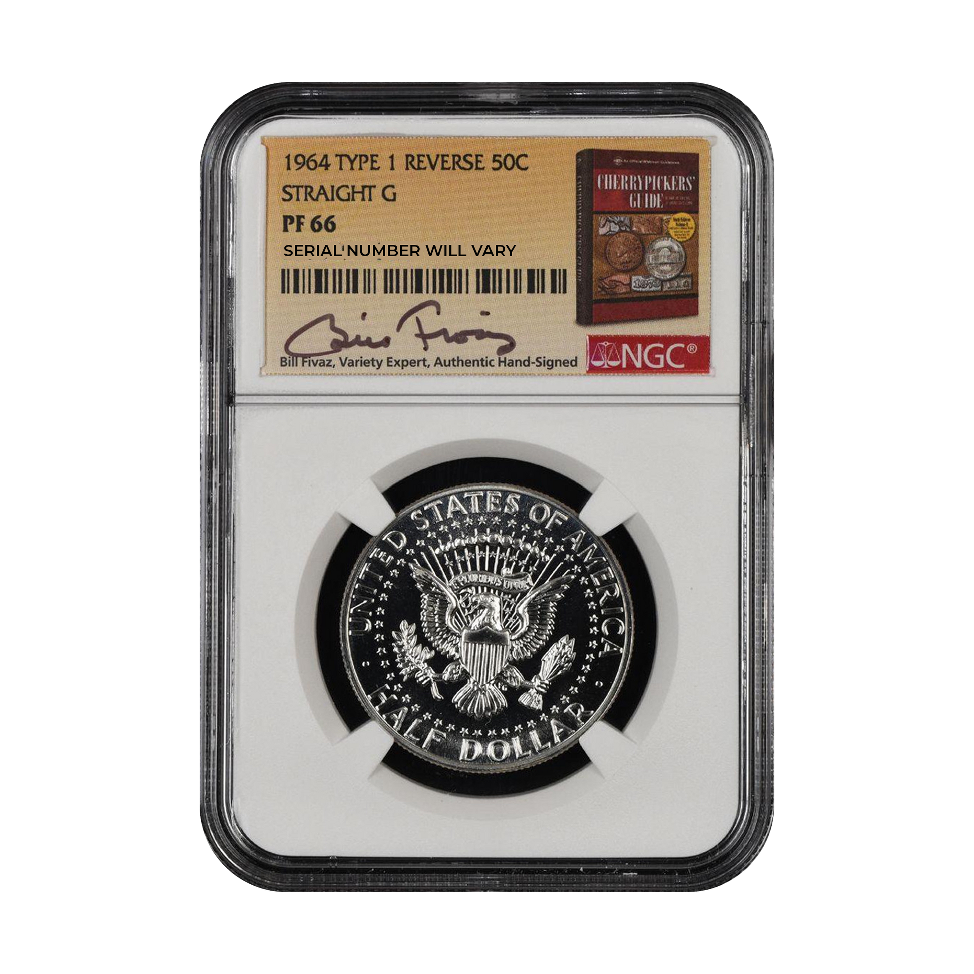 1964 Kennedy Silver Half Dollar - Type 1 Reverse Straight G - NGC PF66 Bill Fivaz Signature - CoinsTV