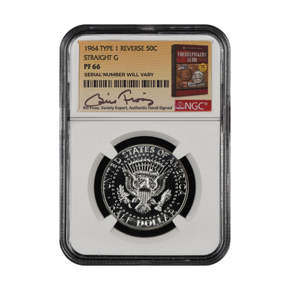 1964 Kennedy Silver Half Dollar - Type 1 Reverse Straight G - NGC PF66 Bill Fivaz Signature - CoinsTV