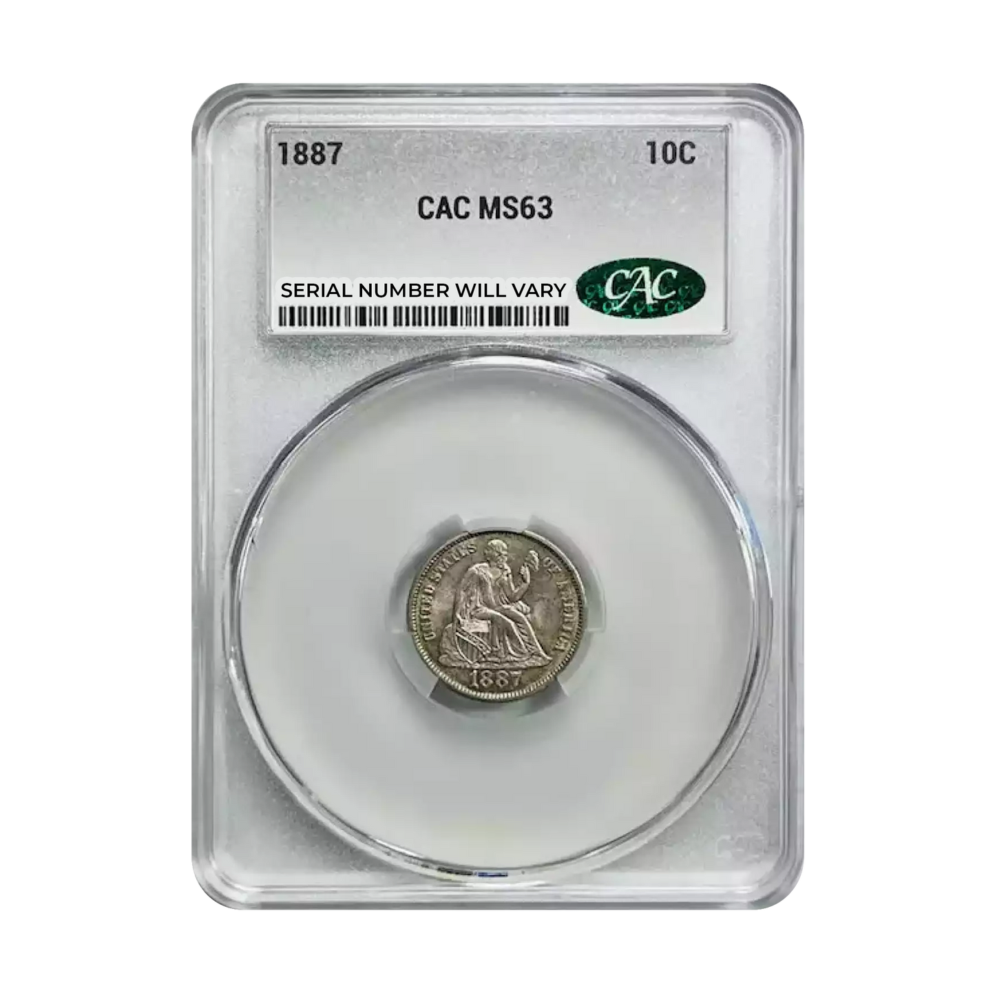 1887 Seated Liberty Dime Philadelphia - CAC MS63 - CoinsTV