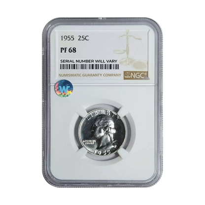 1955 Washington Silver Quarter Philadelphia - NGC PF68 Sight White - CoinsTV