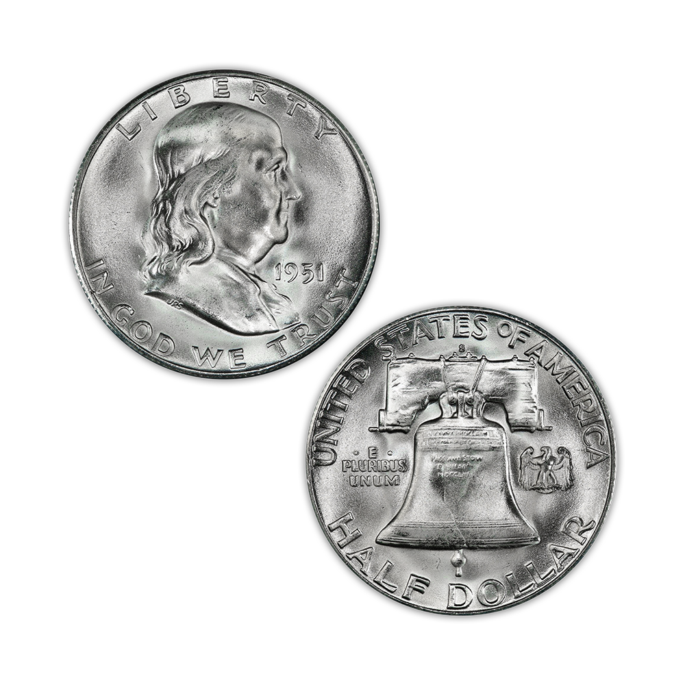 1951 Franklin 90% Silver Half Dollar San Francisco - Uncirculated - CoinsTV