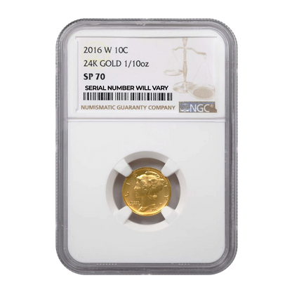 2016 Mercury Dime .9999 Gold - 1/10 oz NGC SP70