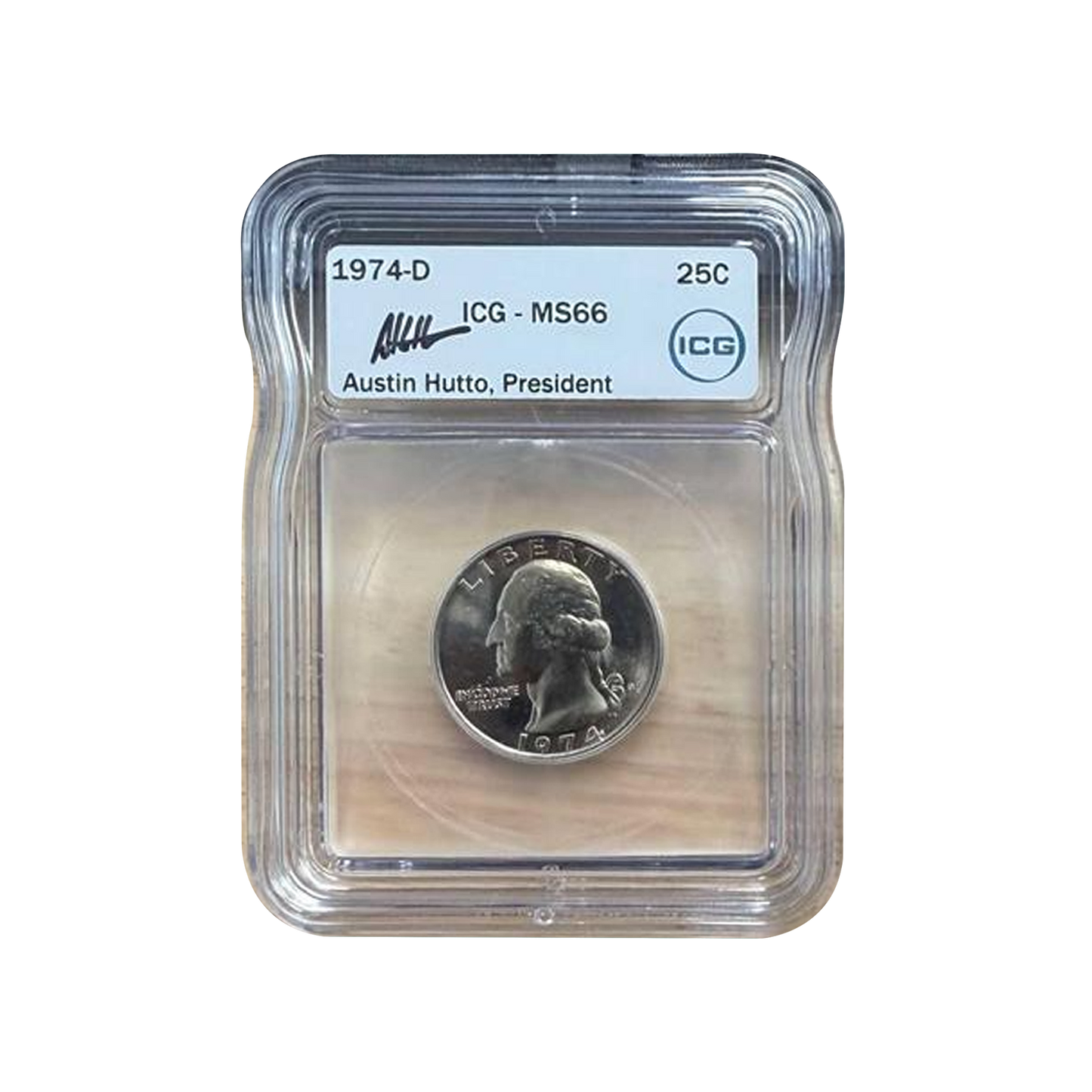 1974-D Washington Quarter Denver - ICG MS66 Austin Hutto Sign