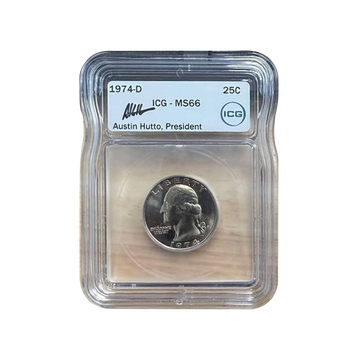1974-D Washington Quarter Denver - ICG MS66 Austin Hutto Sign