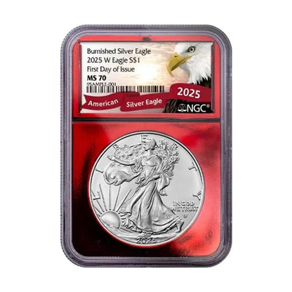 2025-W Burnished Silver Eagle - NGC MS70 Red Core & Eagle Label FDOI - CoinsTV