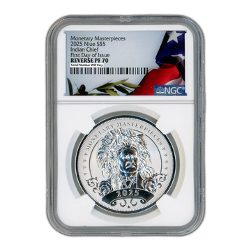 2025 Monetary Masterpieces Fiji 1 oz Silver – Indian Chief Flag Label - NGC 70 FDOI
