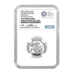 2025 Great Britain First Silver Sovereign Shield Privy - NGC PF70