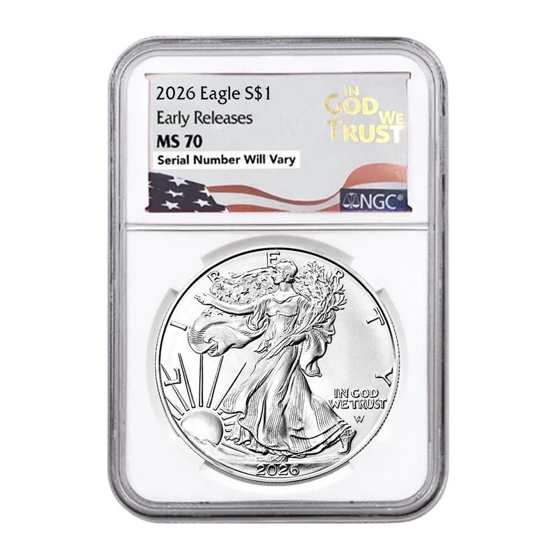 2026 Silver Eagle - In God We Trust Label - NGC MS70 Early Releases - CoinsTV