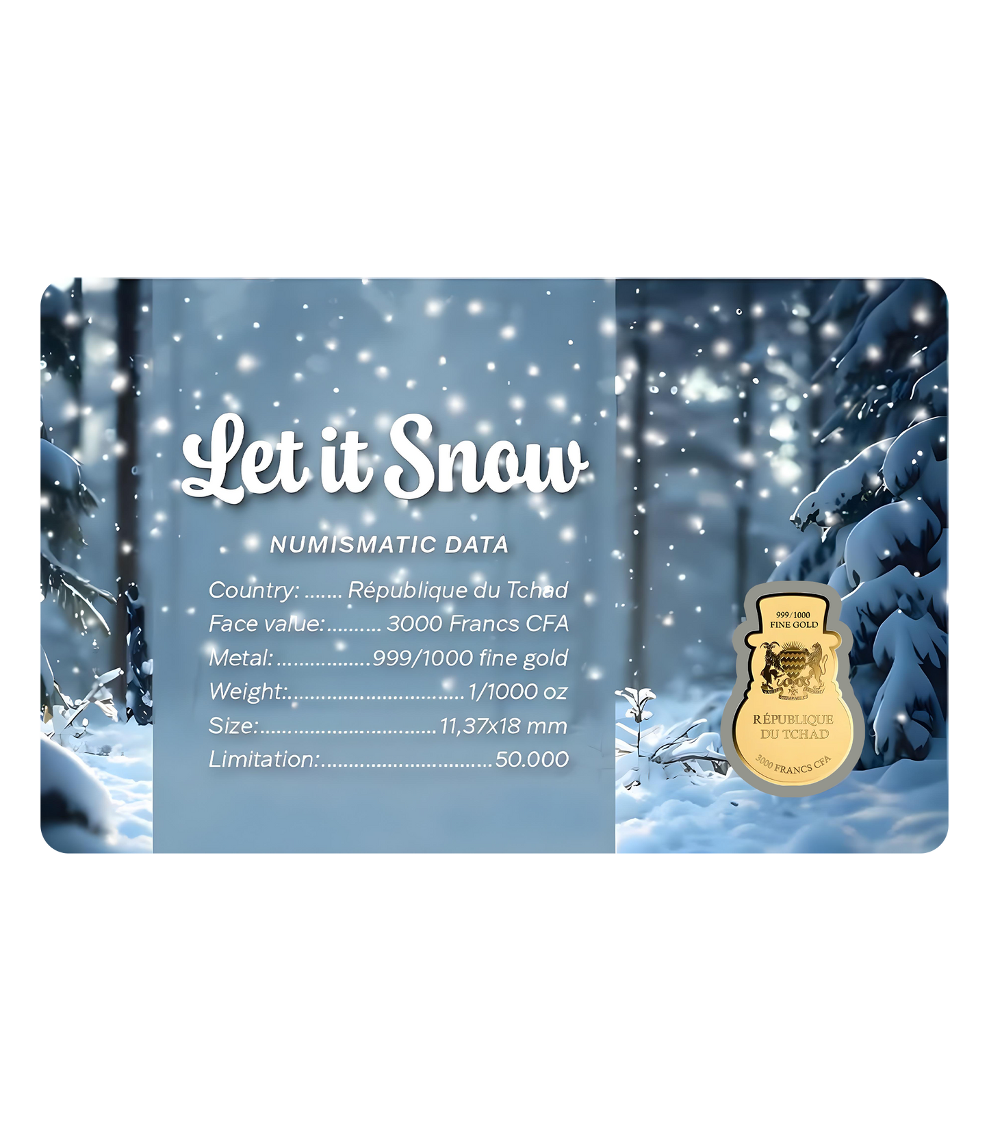2024 Chad Let It Snow 1/1000 oz Gold Coin in Card - CoinsTV