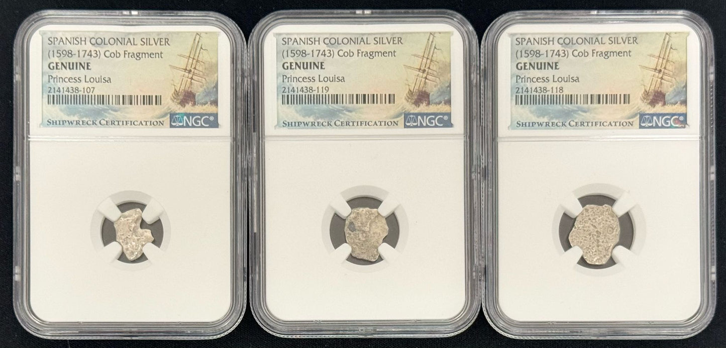 Spanish Colonial Cob Fragment - Princess Louisa Shipwreck - NGC Certified