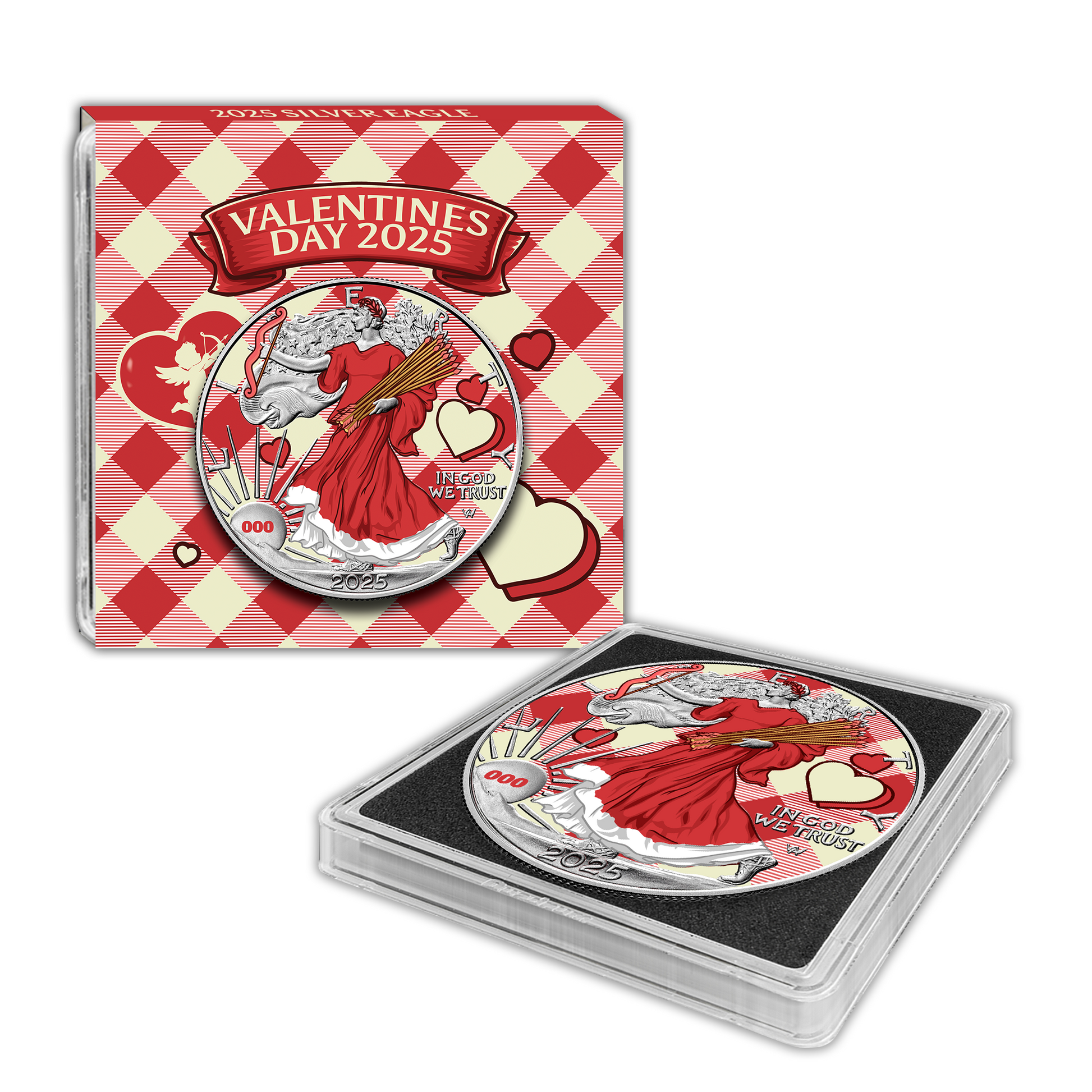 2025 Chromatics Shot Through the Heart Valentine Day Silver Eagle - CoinsTV