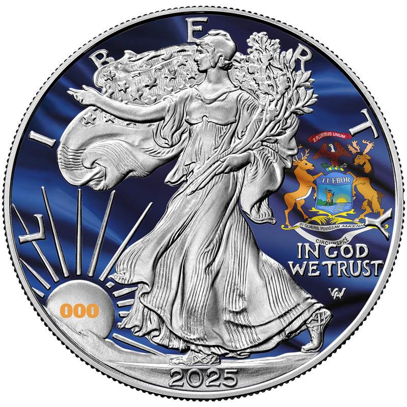 2025 State Flags Silver Eagle - Michigan Limited Edition - CoinsTV