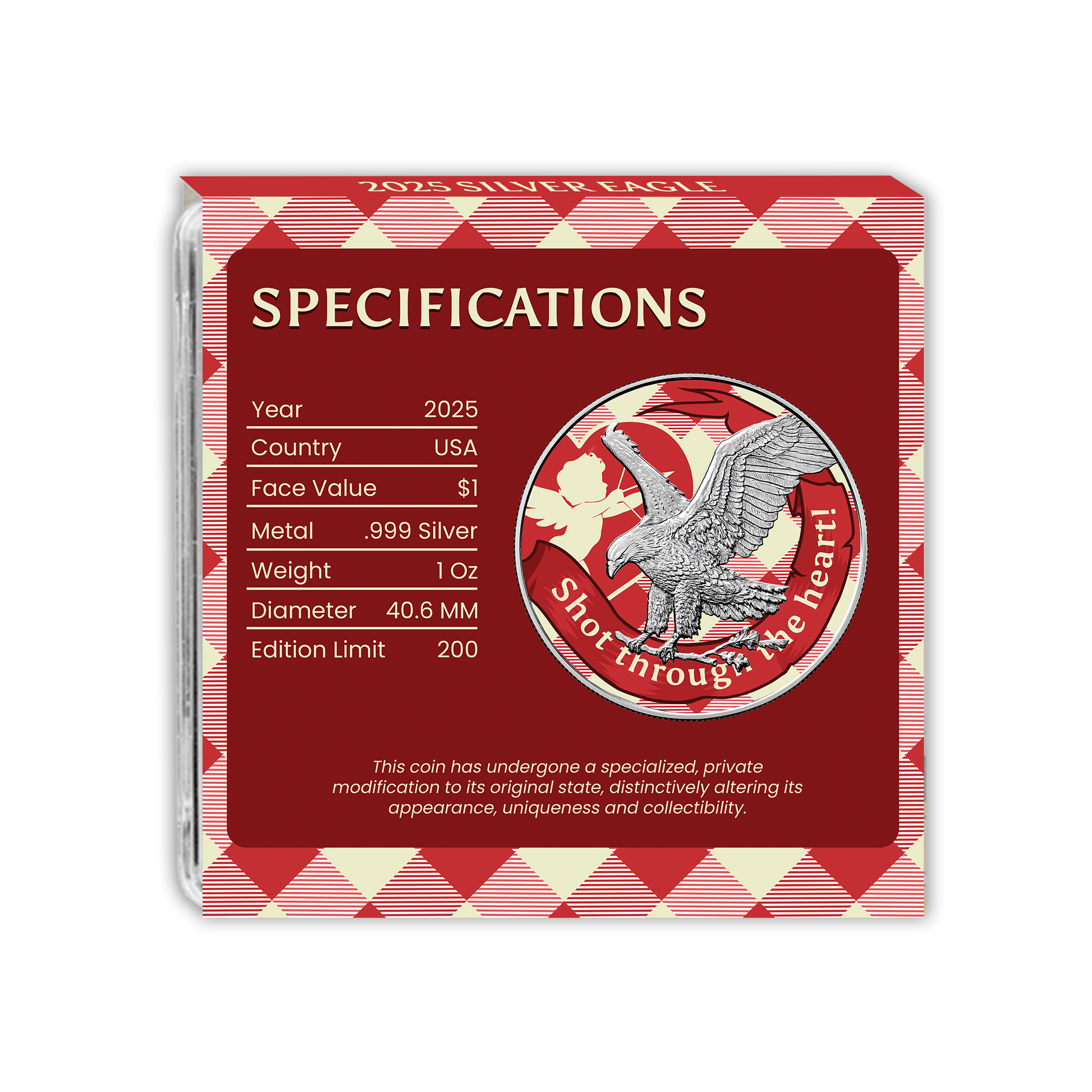 2025 Chromatics Shot Through the Heart Valentine Day Silver Eagle - CoinsTV