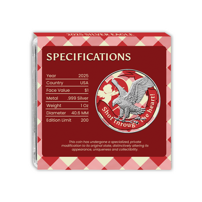 2025 Chromatics Shot Through the Heart Valentine Day Silver Eagle - CoinsTV