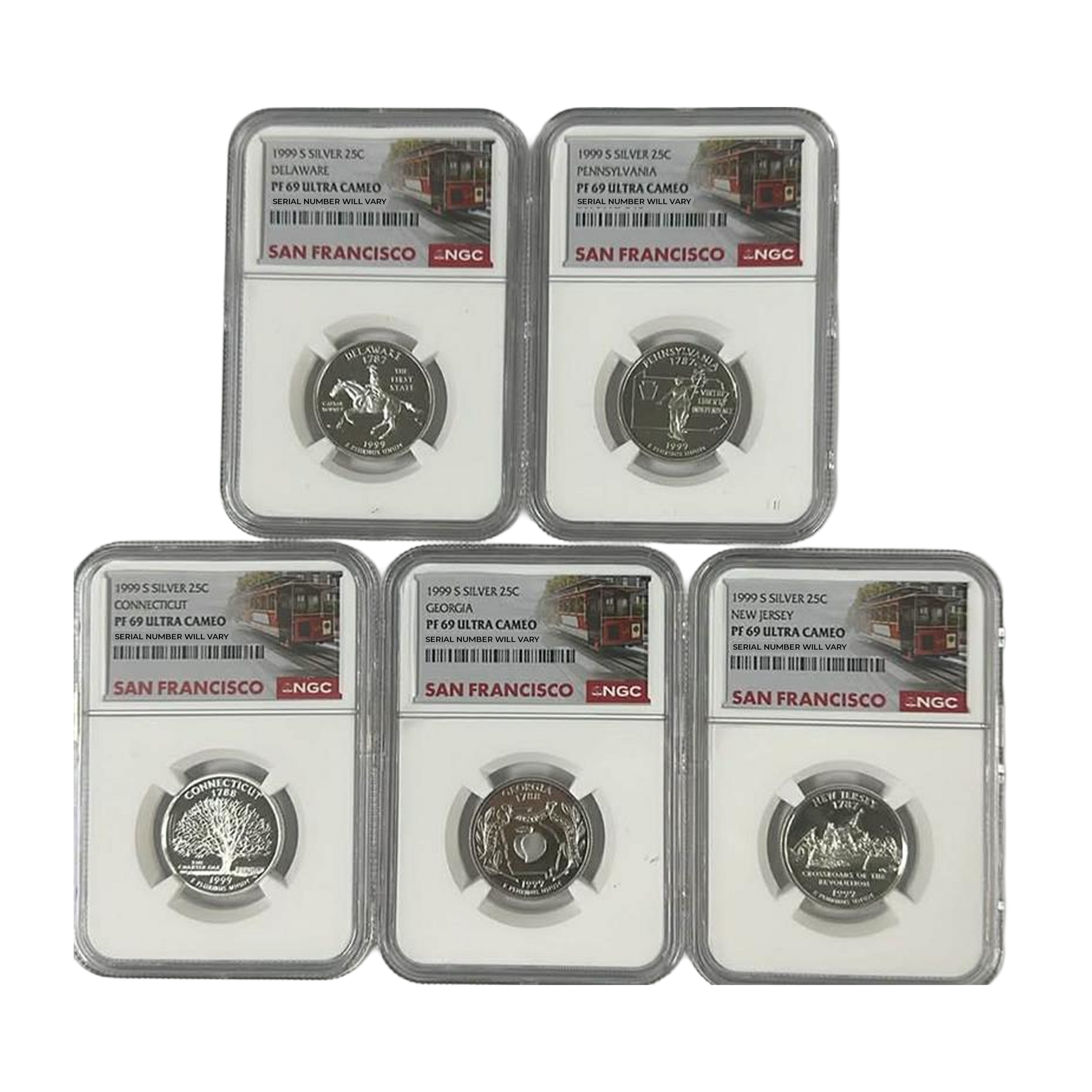 1999 Silver State Quarters 5 pc Set - NGC PF69 Ultra Cameo - CoinsTV