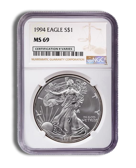 1994 Silver Eagle - Brown Label - NGC MS69 - CoinsTV