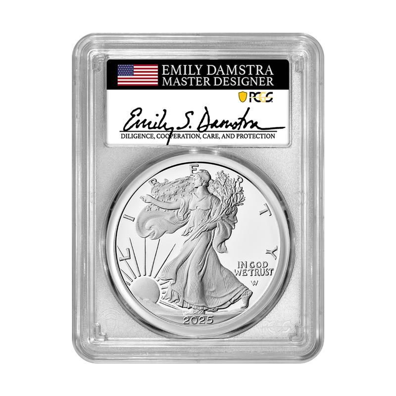 2025-S Silver Eagle - Advanced Release Damstra Signature - PCGS PR70 DCAM