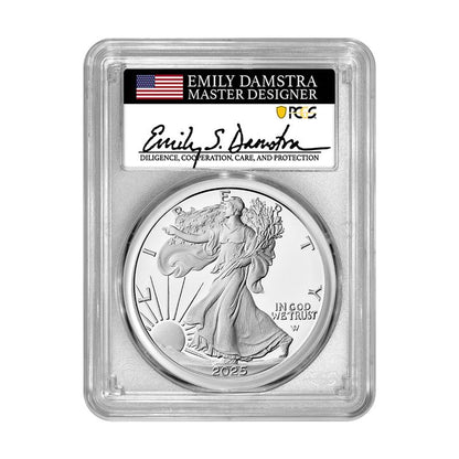 2025-S Silver Eagle - Advanced Release Damstra Signature - PCGS PR70 DCAM