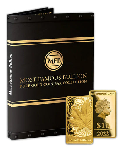 2022 Solomon Isl. Maple Leaf Most Famous Bullion 1/2 Gram .9999 Gold Prooflike Bar