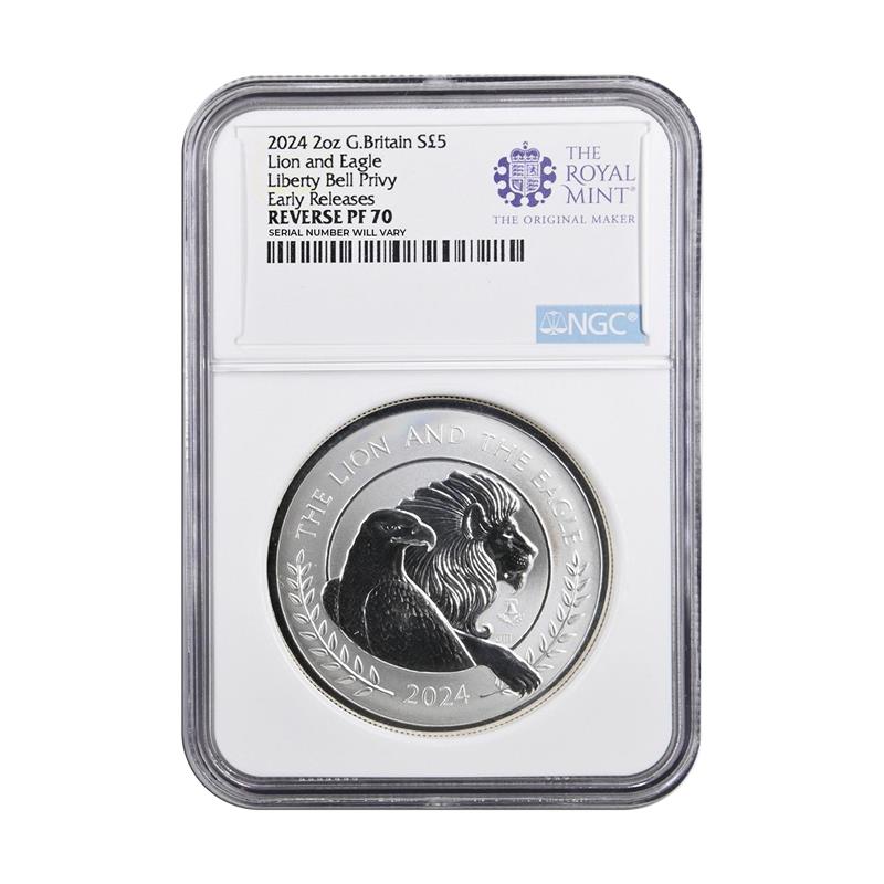 2024 Great Britain Lion and Eagle Liberty Bell Privy 2 oz Silver - NGC Rev PF70