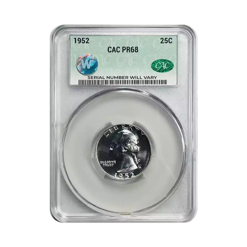 1952 Washington Silver Quarter Philadelphia - CAC PR68 Sight White - CoinsTV