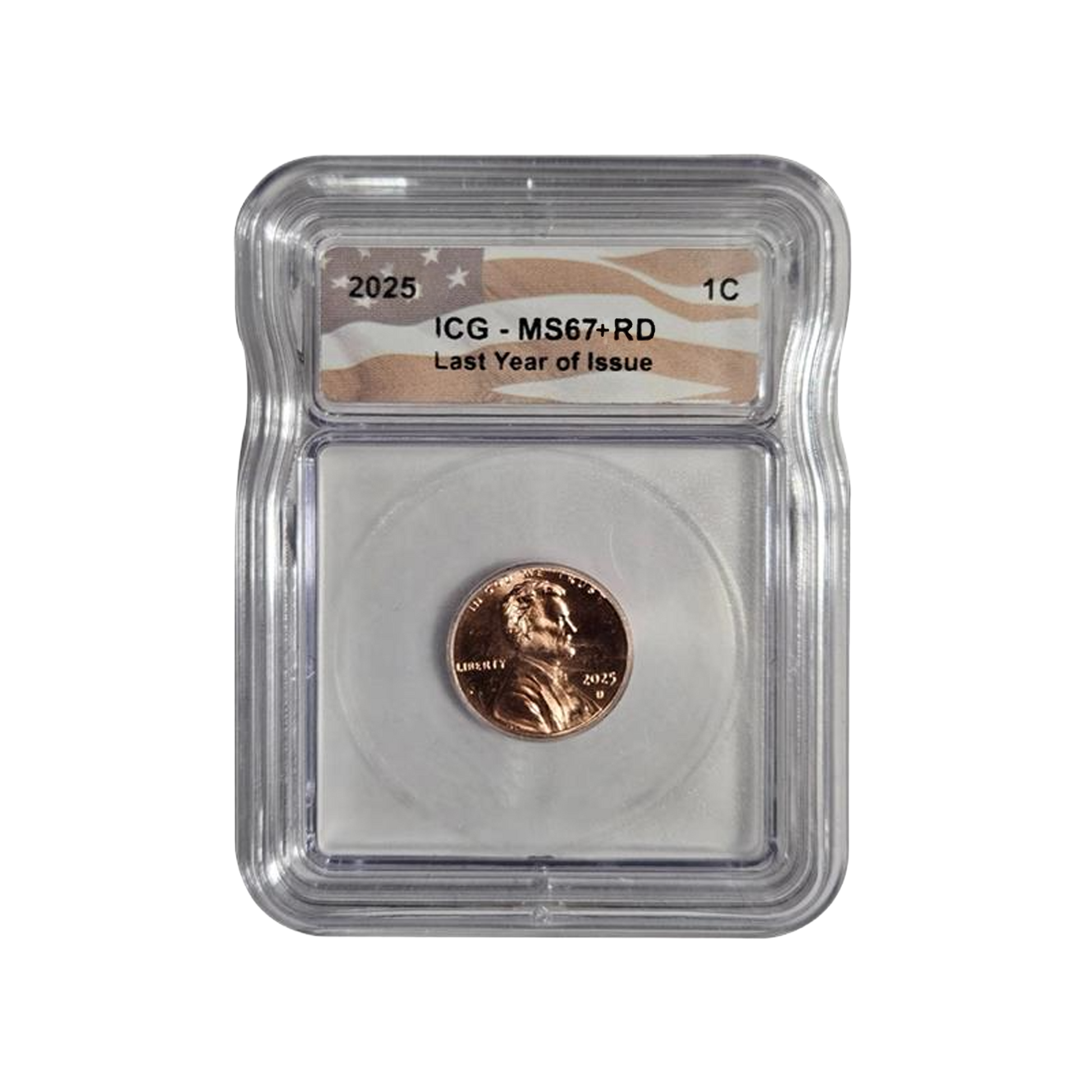 2025-P Lincoln Shield Cent - Flag Label - ICG MS67+ RD Last Year of Issue - CoinsTV