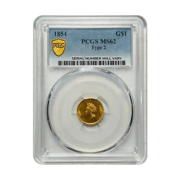 1854 Indian Princess Head Small Head $1 Gold - PCGS MS62 Type 2