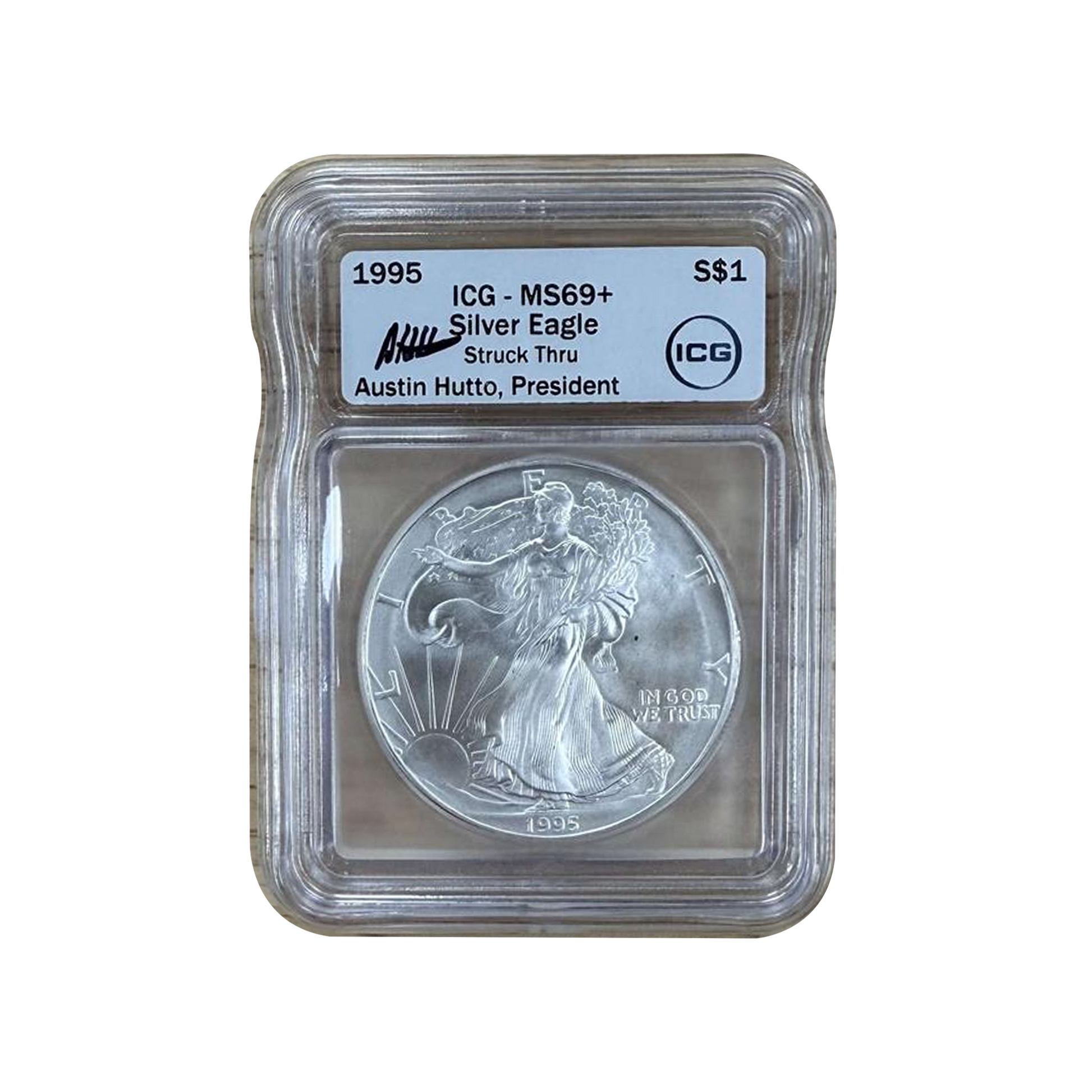 1995 Silver Eagle Struck Thru Error - ICG MS69+ Austin Hutto Signature - CoinsTV