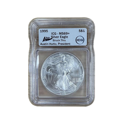 1995 Silver Eagle Struck Thru Error - ICG MS69+ Austin Hutto Signature - CoinsTV