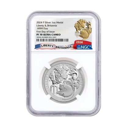 2024 Liberty & Britannia 1 oz Silver Proof -  NGC PF70 UCAM FDOI - CoinsTV