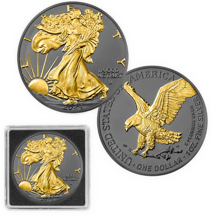 2024 Silver Eagle Black Ruthenium & Gold Enhanced 1 oz Silver