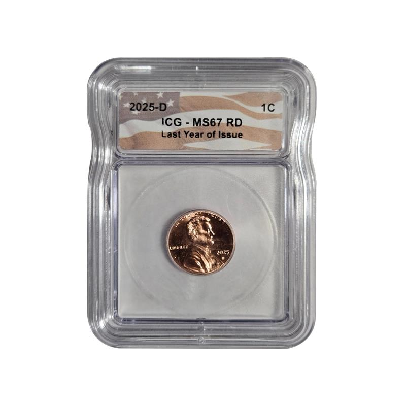 2025-D Lincoln Shield Cent - Last Year of Issue - ICG MS67 RD - CoinsTV