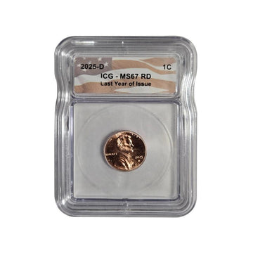 2025-D Lincoln Shield Cent - Last Year of Issue - ICG MS67 RD - CoinsTV