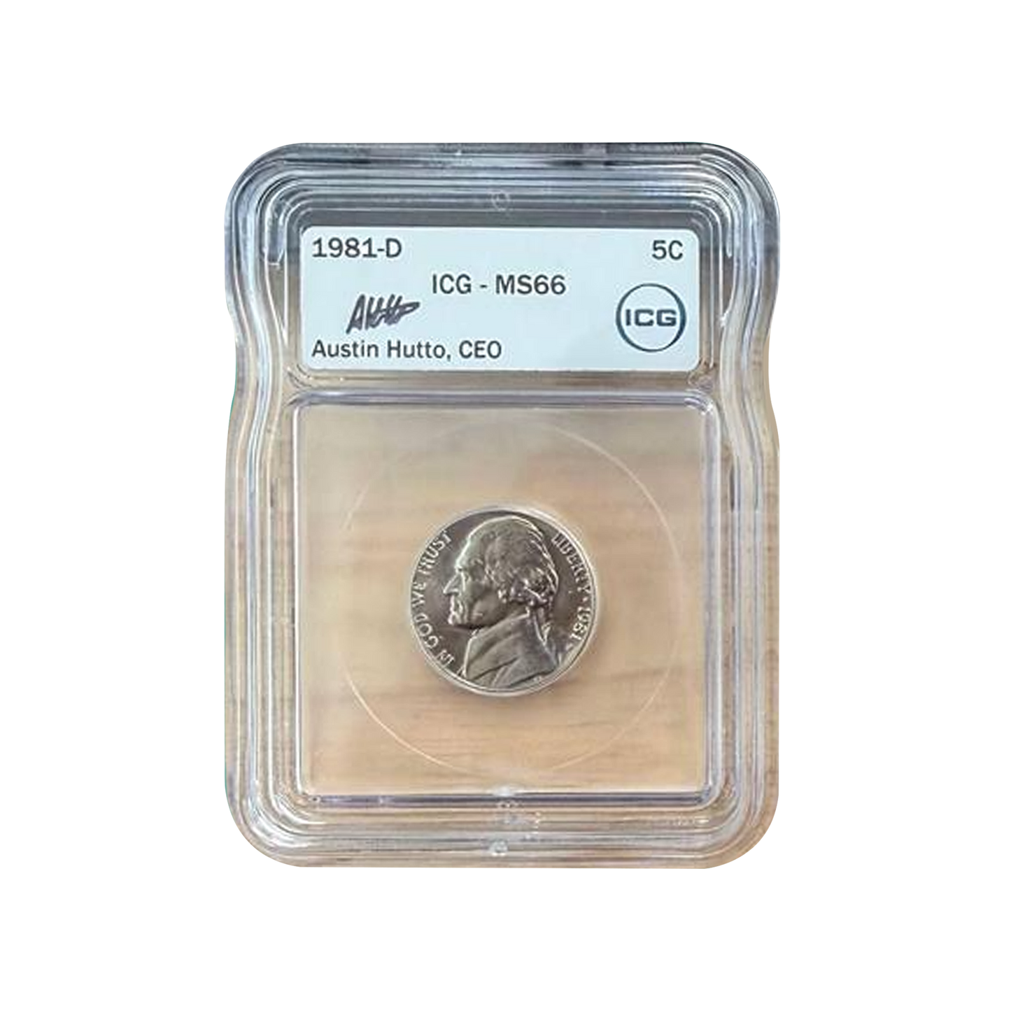 1981-D Jefferson Nickel - Austin Hutto Signature - ICG MS66 - CoinsTV