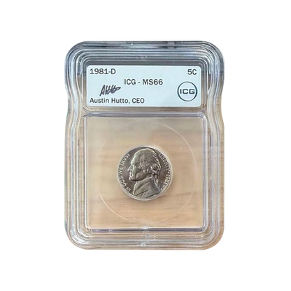 1981-D Jefferson Nickel - Austin Hutto Signature - ICG MS66 - CoinsTV