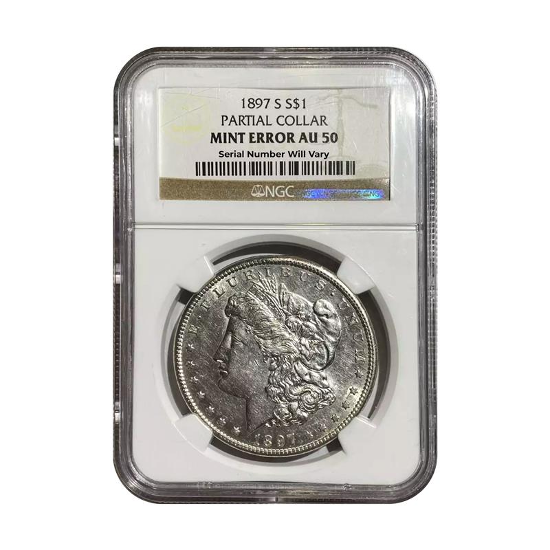 1897-S Morgan Silver Dollar San Francisco - Partial Collar Mint Error - NGC AU50 - CoinsTV