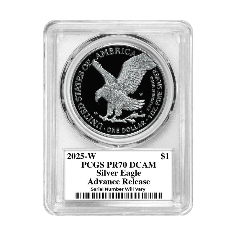 2025-W Silver Eagle – Emily Damstra Signature Label – PCGS PR70 DCAM AR - CoinsTV