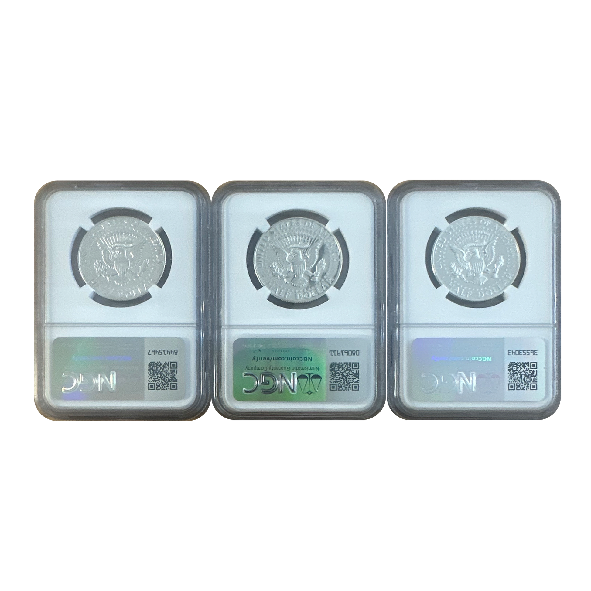 1965-67 Kennedy Half Dollar - Special Mint Set & Kennedy Signature Label - NGC MS67 Cameo 3 pc. Set - CoinsTV