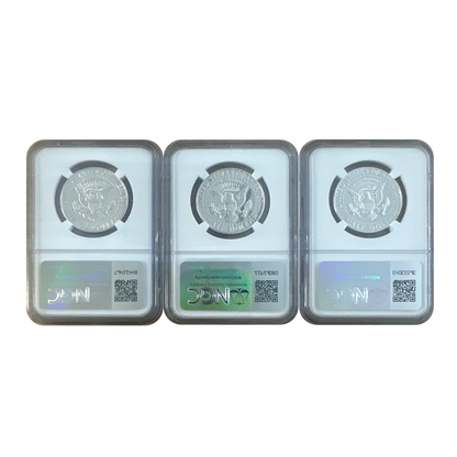 1965-67 Kennedy Half Dollar - Special Mint Set & Kennedy Signature Label - NGC MS67 Cameo 3 pc. Set - CoinsTV