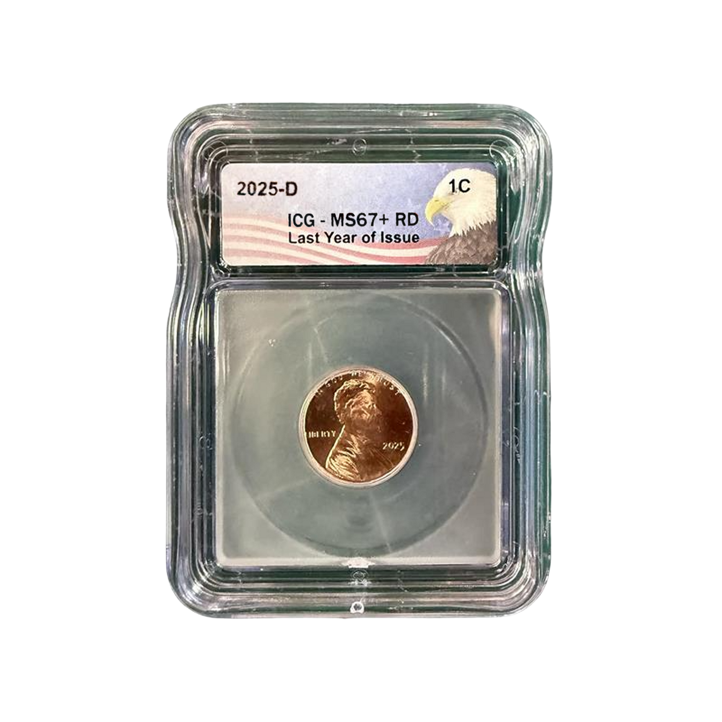 2025-D Lincoln Shield Cent - Eagle Label - ICG MS67+ RD Last Year of Issue - CoinsTV