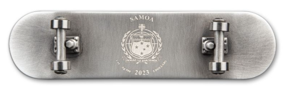 2023 Samoa 3D Skateboard - 1oz Silver Antiqued Movable Coin - CoinsTV