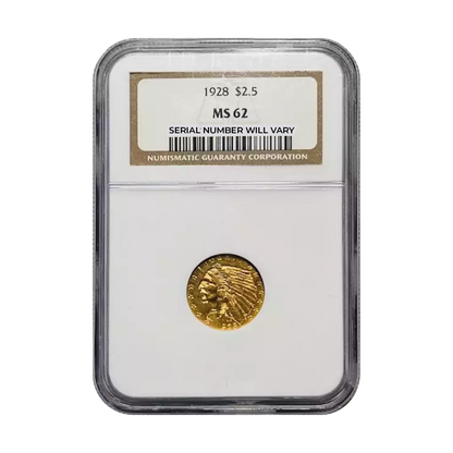 1928 Gold Quarter Eagles $2 1/2 Indian Head - NGC MS62 - CoinsTV
