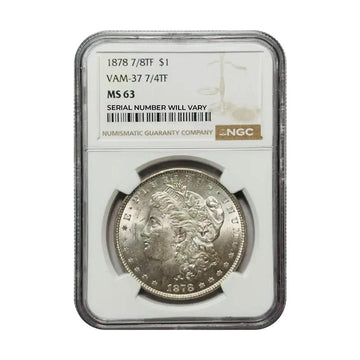 1878 Morgan Silver Dollar 7/8 Tailfeathers - VAM 37 7/4 TF - NGC MS63