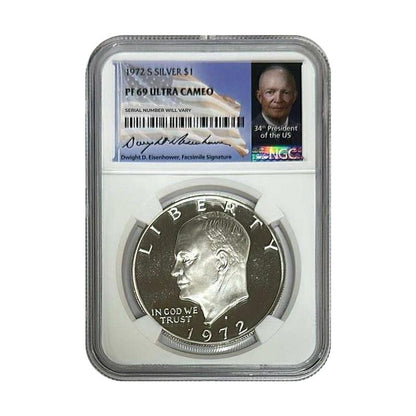 1972 S Eisenhower Silver Dollar San Francisco - NGC PF69 UCAM Eisenhower Signature Label - CoinsTV