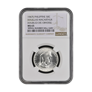 1947-S Philippine 50 Centavos Silver - Douglas MacArthur - NGC MS65 DDO