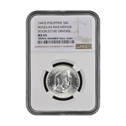 1947-S Philippine 50 Centavos Silver - Douglas MacArthur - NGC MS65 DDO