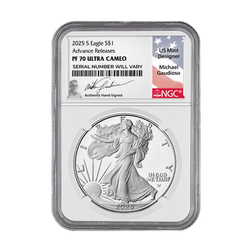 2025-S Silver Eagle - Advance Releases Gaudioso Signature - NGC PF70 UCAM