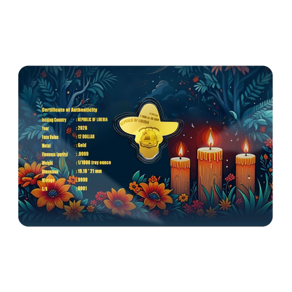 2026 Liberia Dia De Los Muertos Shaped 1/1000 oz Gold Coin in Card - CoinsTV